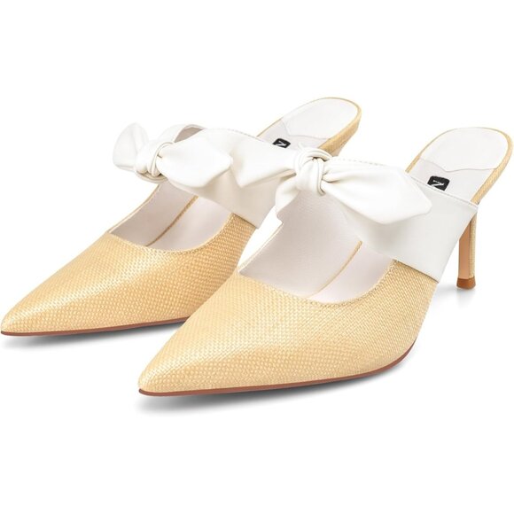 Miraazzurra Womens Apricot Raffia Slip On Mules Pointed Toe Stiletto High Heels - Picture 1 of 8